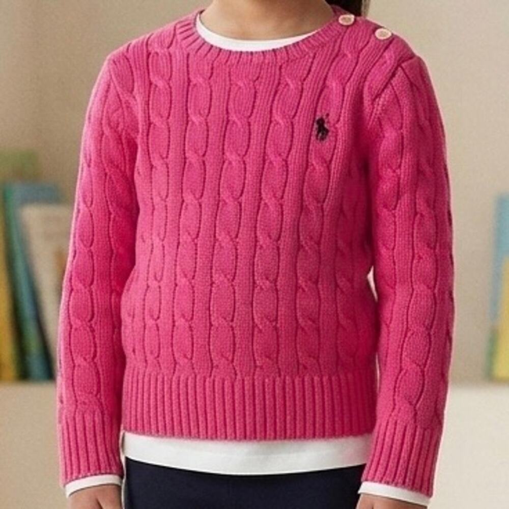 POLO RALPH LAUREN | Bright Hot Pink Cable Knit Cotton Sweater | Girls Size 6